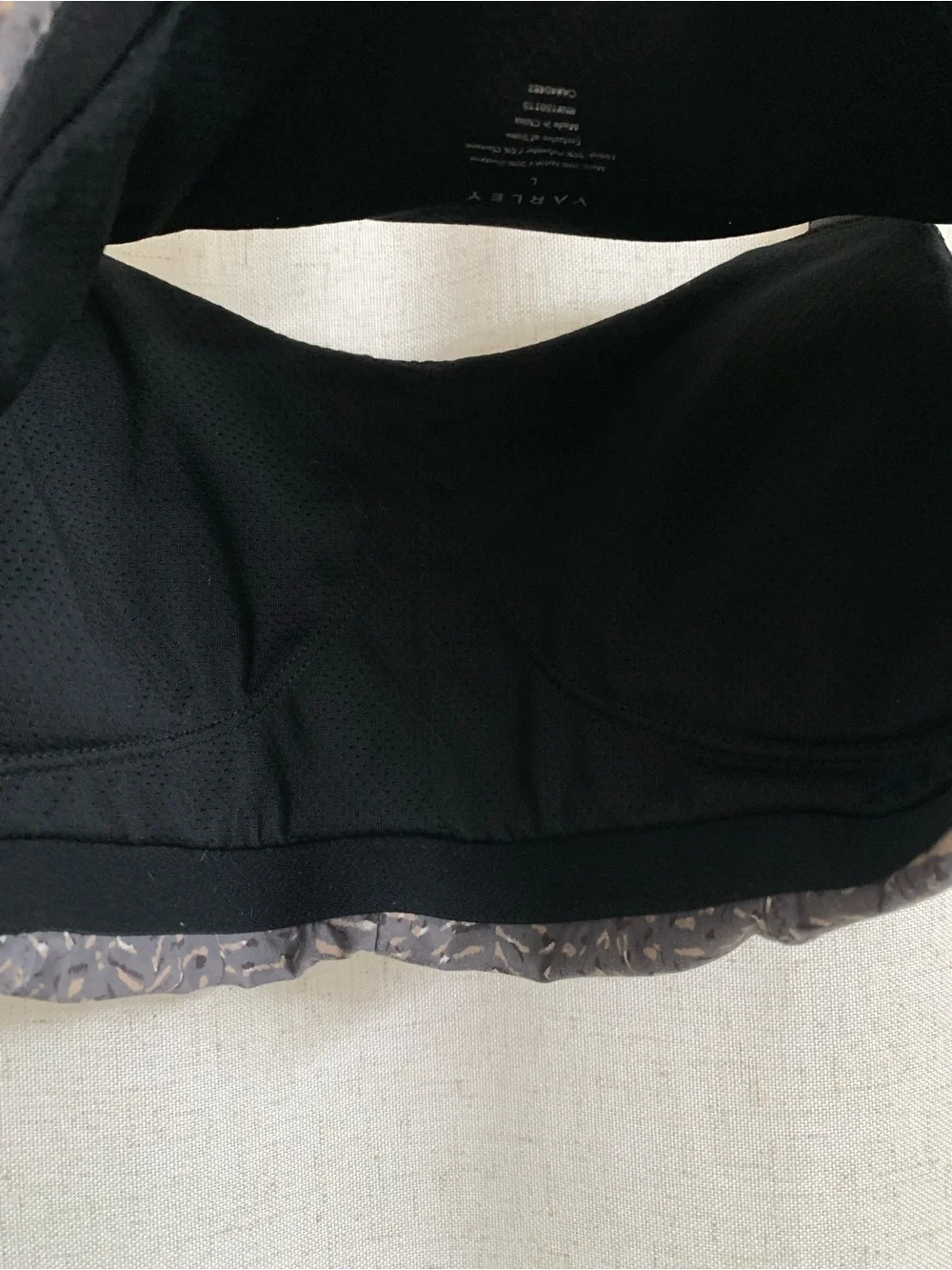 Varley Greenwood Umber Feather Gray Brown Patterned Bra Wide Straps No Wire L